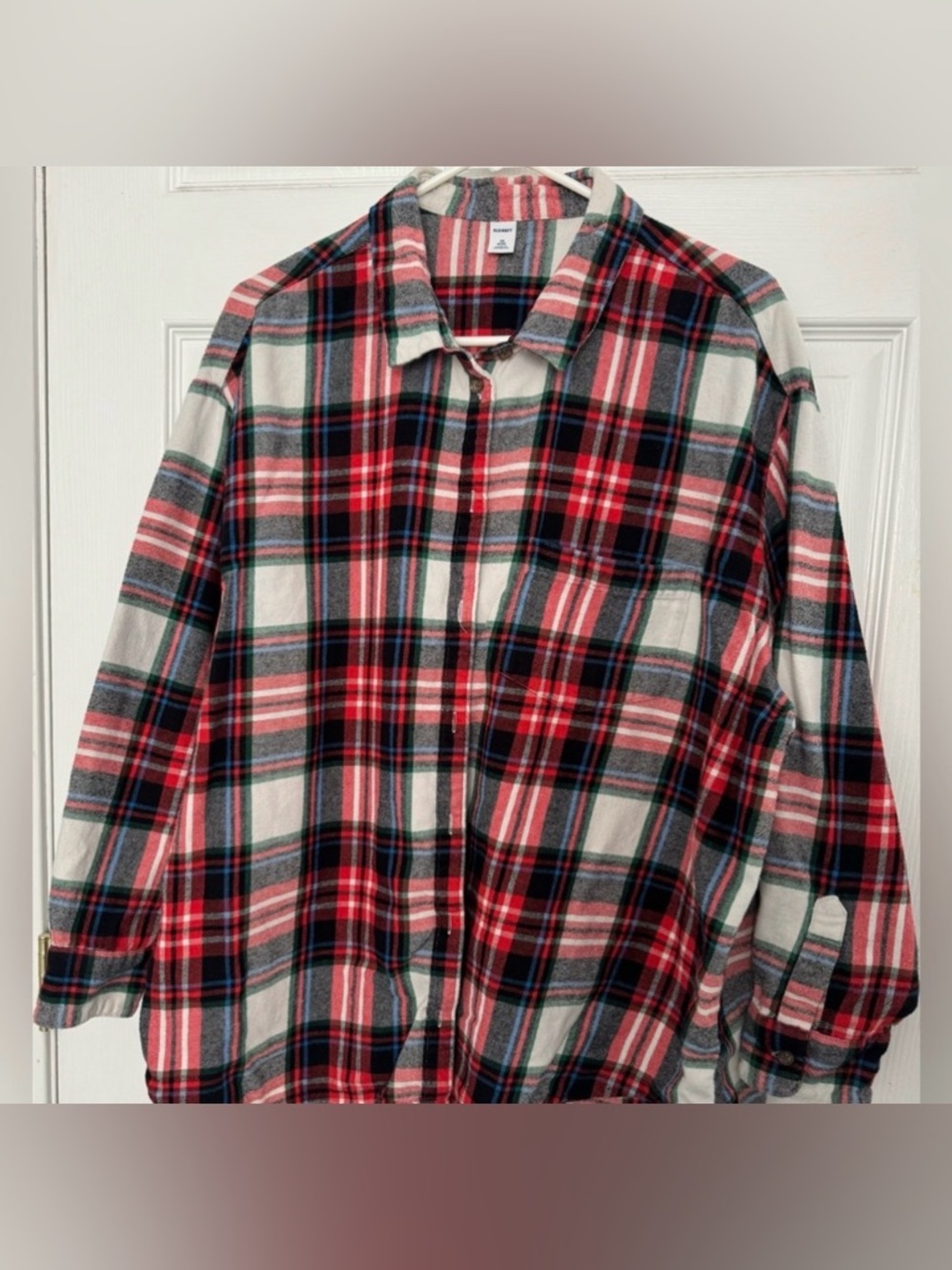 Old Navy Soft Red Plaid Flannel Button Down Boyfriend Top 2X Plus Red White Blue